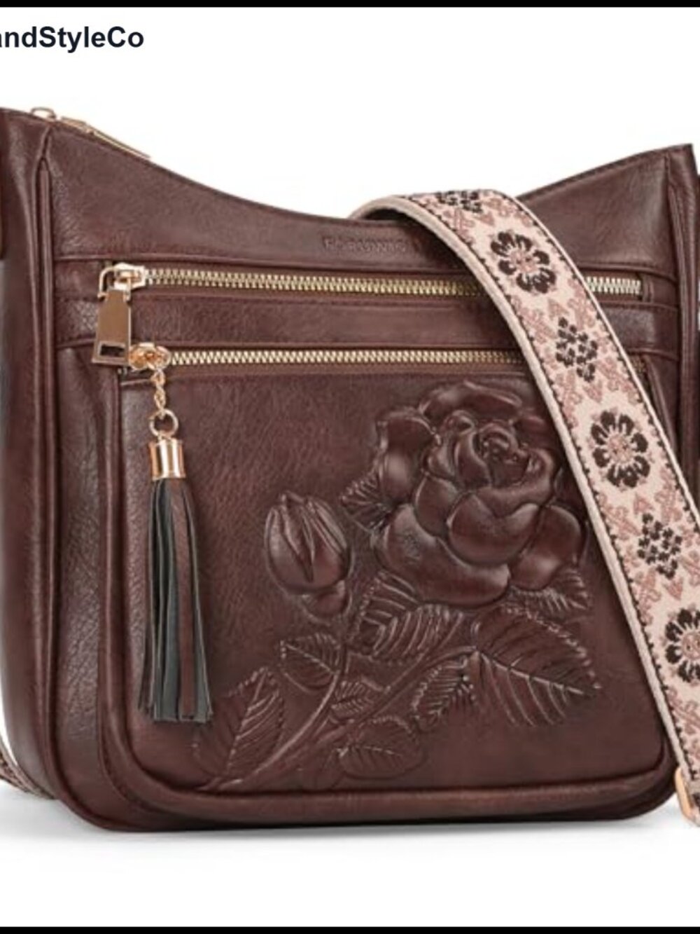 Vegan Leather Embossed Crossbody Bag Multi-Pocket Women's Purse